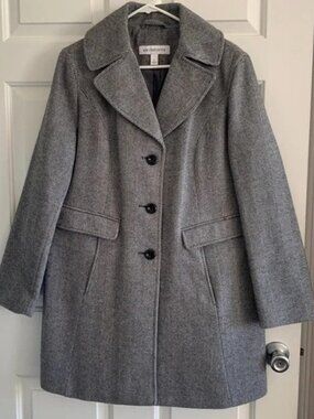 Liz Claiborne Ladies XL Herringbone Gray Wool Coat